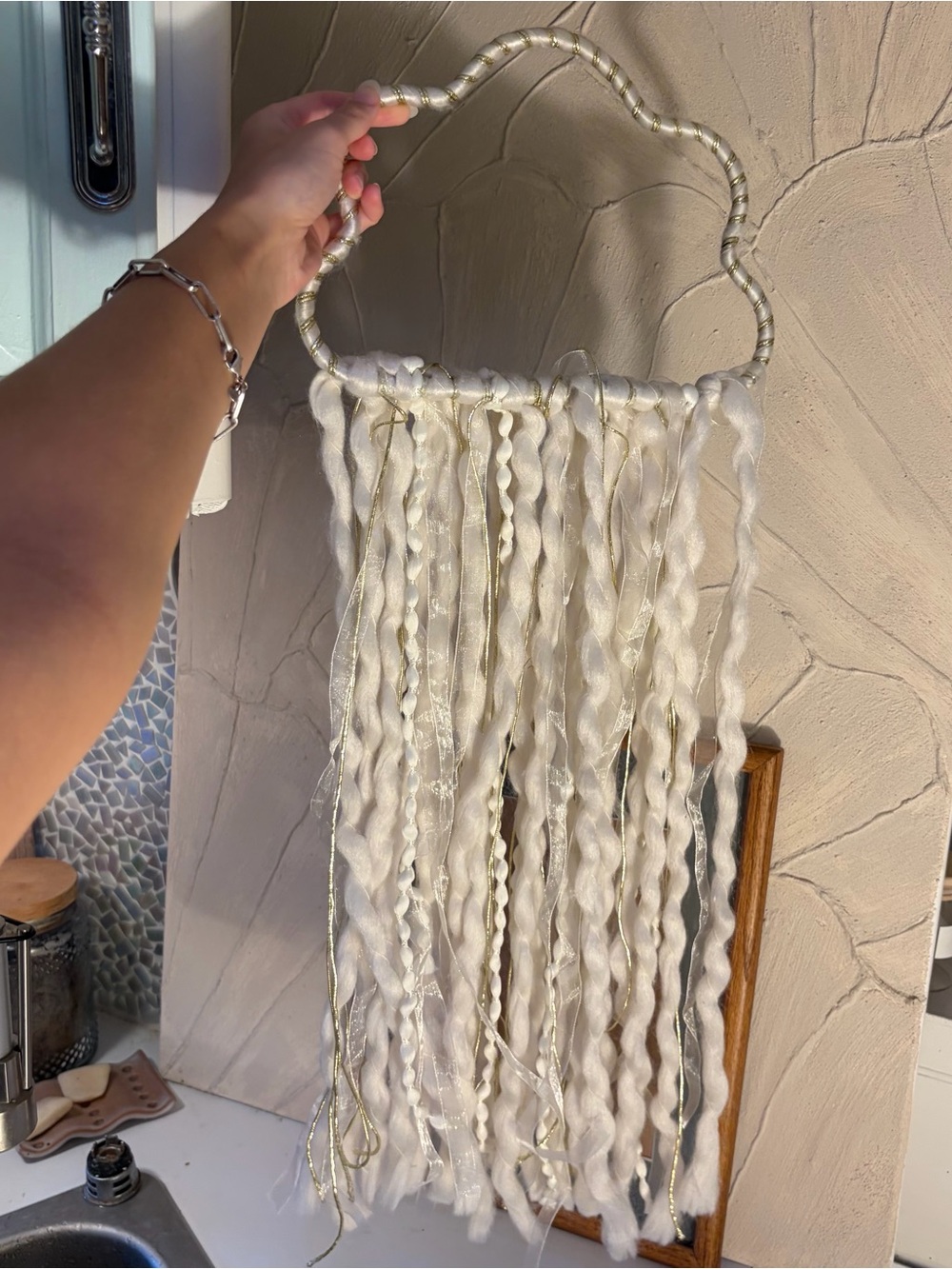 Handmade - White, gold & silver Boho Hanging cloud ☁️